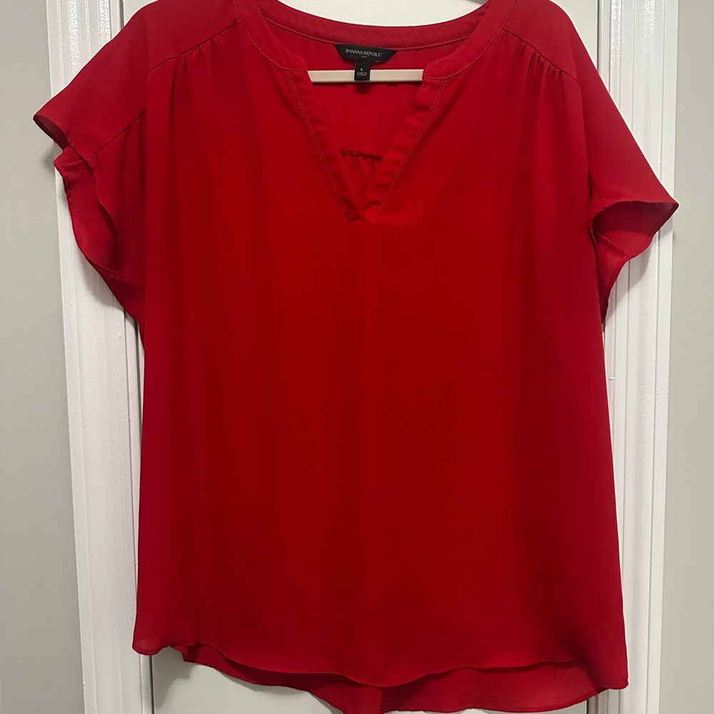 Banana Republic Red V-Neck Blouse
